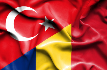 Waving flag of Romania and Turkey