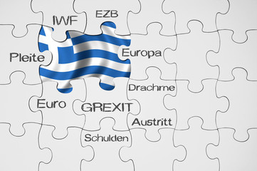 Puzzle und Landkarte mit Grexit und Brexit