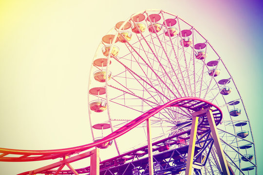Retro vintage instagram stylized amusement park.