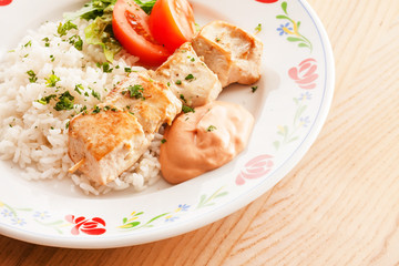 chicken kebab with rice