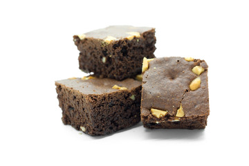 Brownie on white background.