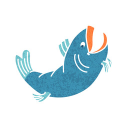 Happy fish jumping and smiling. Cartoon character