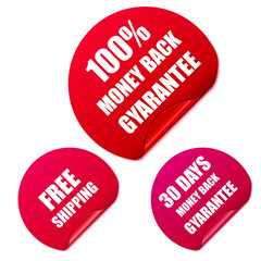 Set of red round stickers. Vector Illustration.