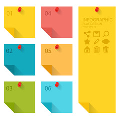 Flat design of infographics elements, colorful sticky notes