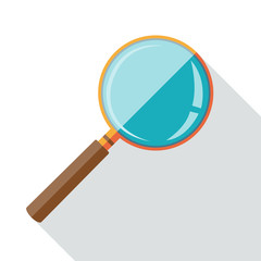 Flat design icon of magnifying glass with long shadow