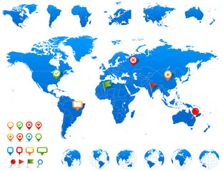 Fototapeta premium World Map, Globes and Navigation Icons - illustration.Vector illustration of World map and navigation icons. 