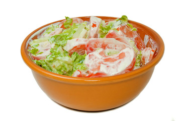 Dish from fresh tomatoes and greens