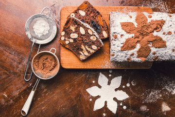 Apple bread with cocoa, fruit and nuts