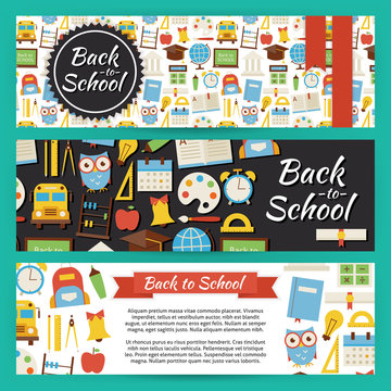Back to School and Education Flat Vector Template Banners Set 