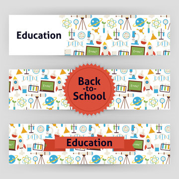Education School and Science Vector Template Banners Set in Mode