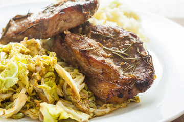 Pork chops on cabbage