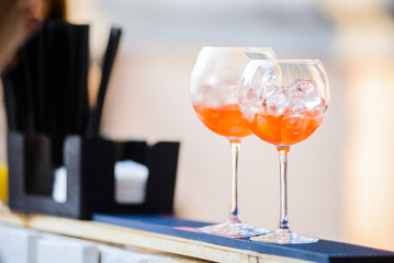 Two exotic cocktails/Two exotic alcohol cocktail with ice cubes