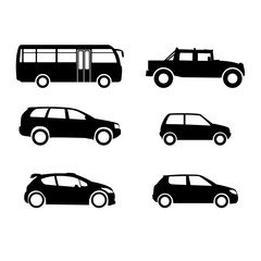 A set of silhouettes of different vehicles. Black silhouettes  automobile.
