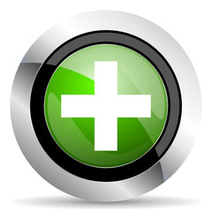 plus icon, green button, cross sign