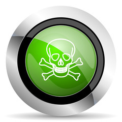 skull icon, green button, death sign