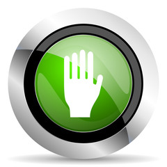 stop icon, green button, hand sign