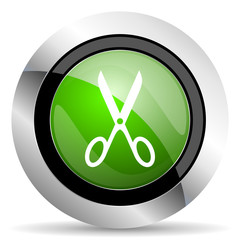 scissors icon, green button, cut sign