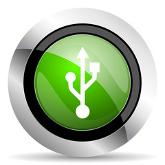 usb icon, green button, flash memory sign