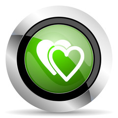 love icon, green button, valentine sign, hearts symbol