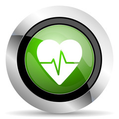 pulse icon, green button, heart rate sign