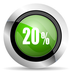 20 percent icon, green button, sale sign