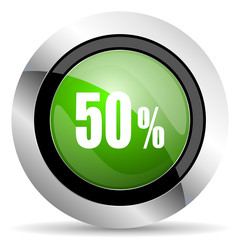 50 percent icon, green button, sale sign