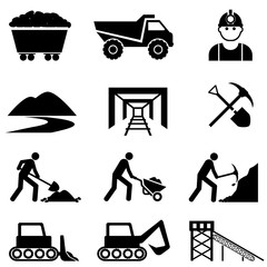 Mining and miner icon set - 86687930