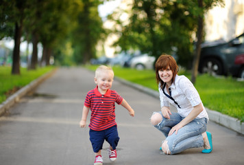 Young mother with her toddler son