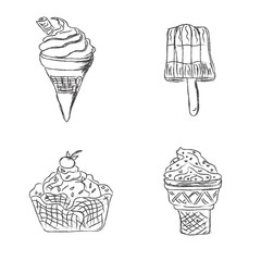 ice cream, set, sketch style