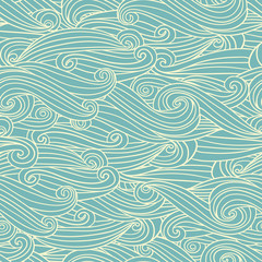 Seamless abstract hand-drawn pattern, waves background. Vector illustration. Pastel colors.