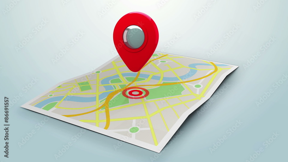 Poster Red marker pointing at a map of a town