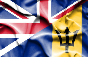 Waving flag of Barbados and Great Britain