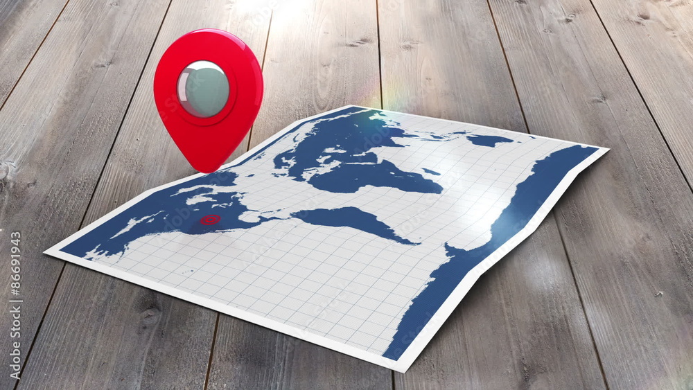 Aufkleber Red pointer on a world map with lens flare