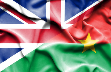 Waving flag of Burkina Faso and Great Britain