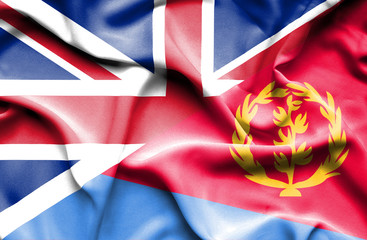 Waving flag of Eritrea and Great Britain
