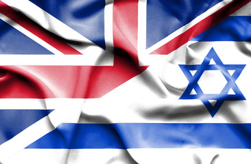 Waving flag of Israel and Great Britain