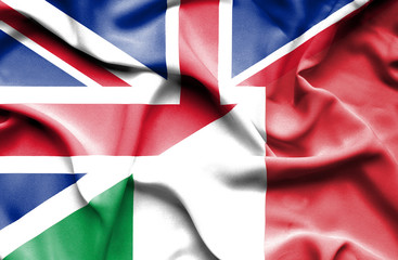Waving flag of Italy and Great Britain