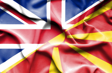 Waving flag of Macedonia and Great Britain