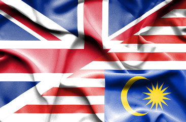 Waving flag of Malaysia and Great Britain