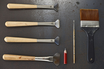 Handcraft tools set on rusty background