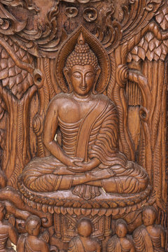 Carved wooden temple Thailand