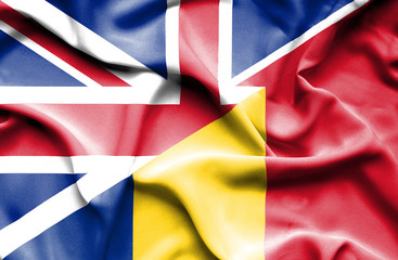 Waving flag of Romania and Great Britain
