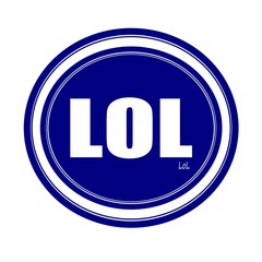 LOL white stamp text on blue
