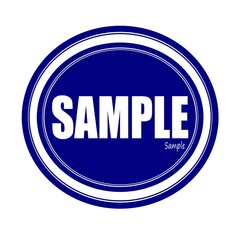 SAMPLE white stamp text on blue