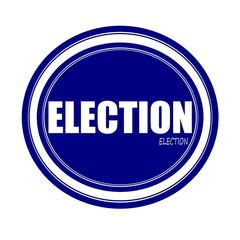ELECTION white stamp text on blue
