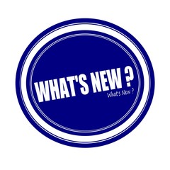 WHAT'S NEW white stamp text on blue