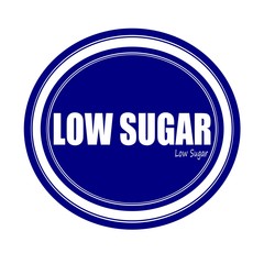 LOW SUGAR white stamp text on blue