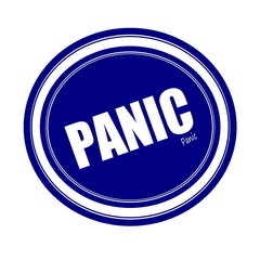 PANIC white stamp text on blue