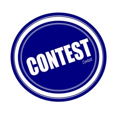 CONTEST white stamp text on blue