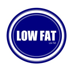 LOW FAT white stamp text on blue